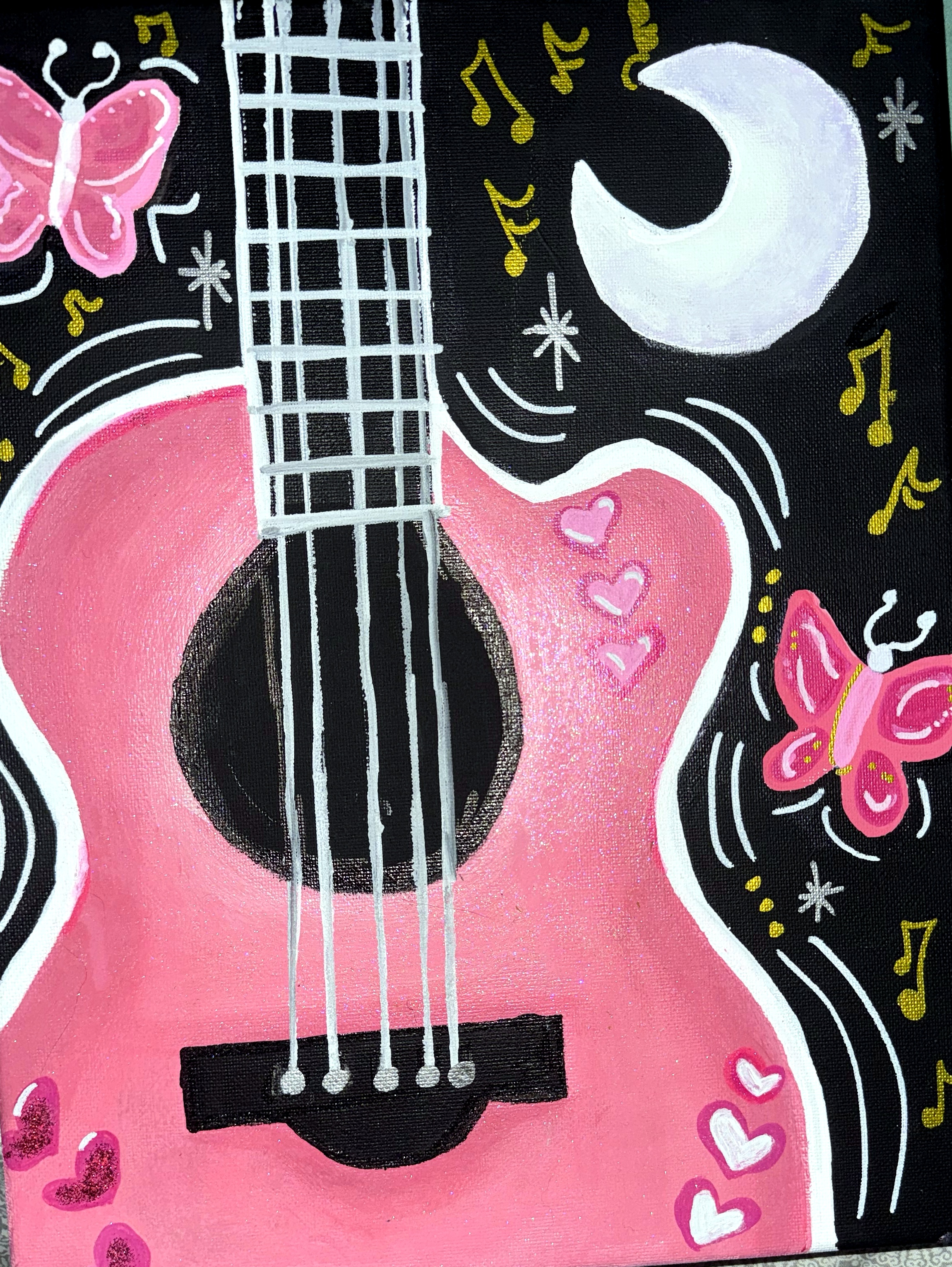 Pink Guitar painting created at a Tipsy Owl paint party